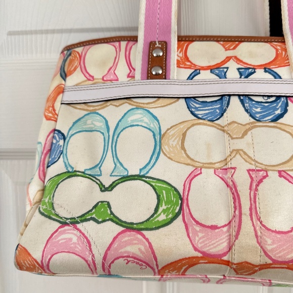 Coach Hampton Scribble Canvas Bag Tote Multicolor Y2K *FLAWED* - Picture 6 of 16